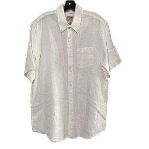 LL Bean Linen Shirt Mens Large Reg. Slightly Fitted White Short Sleeve Casual